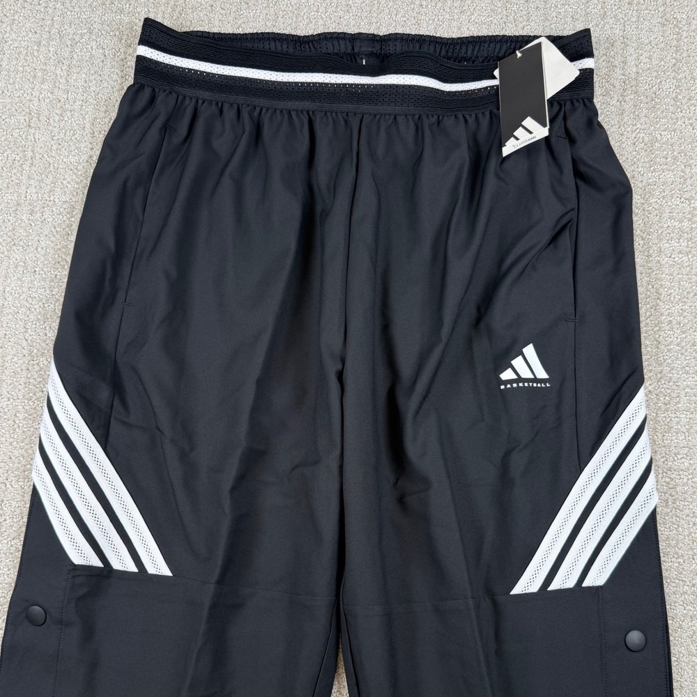 NEW Adidas Mens Large Black Crazylite Snap Button Basketball Warm Up Pants